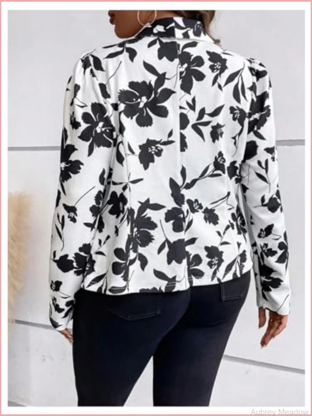 Plus Size Floral Print Blazer Shawl Collar Open Front Long Sleeve Jacket